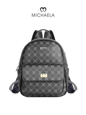 MICHAELA Letter Checkered Backpack 01